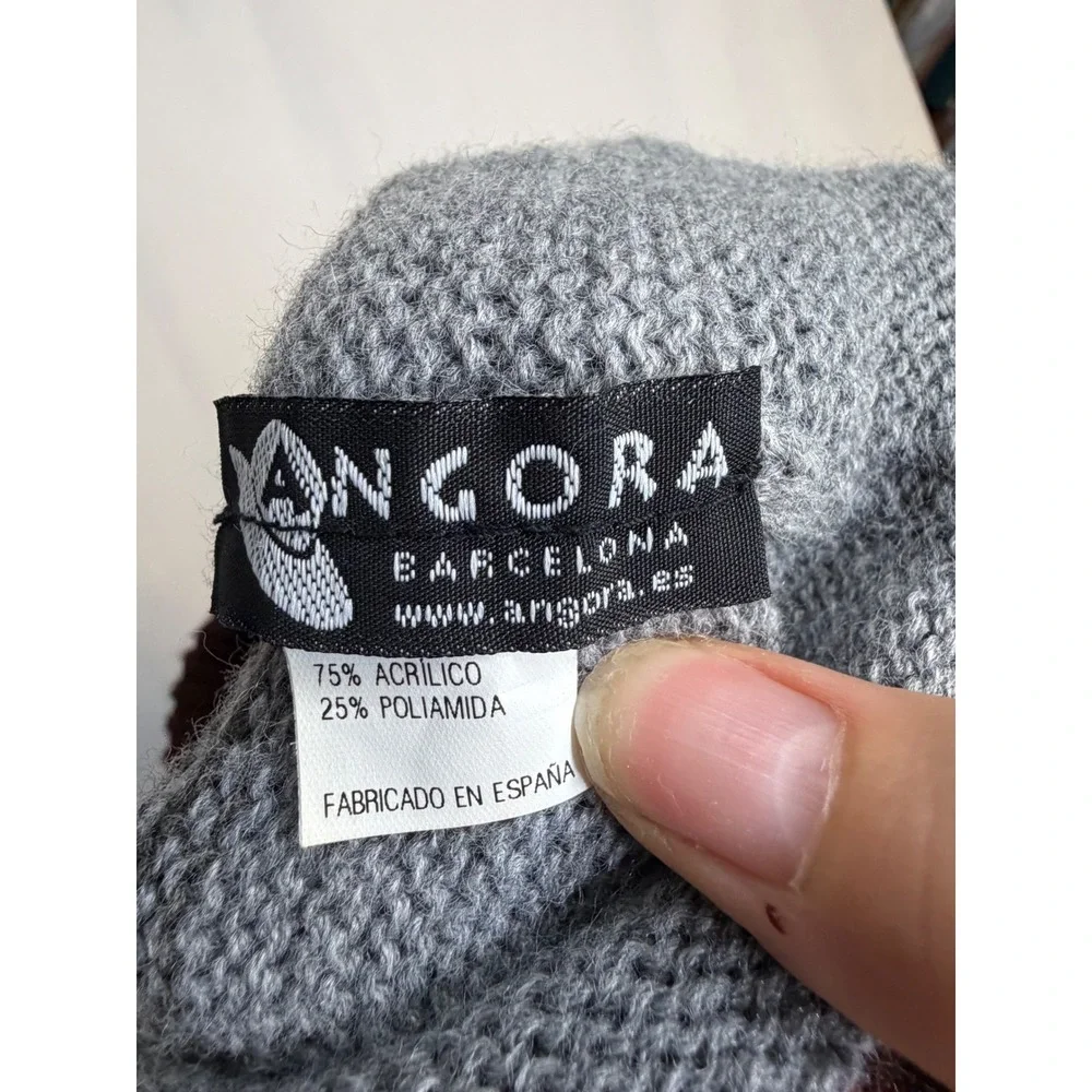 Angora Barcelona Striped Knit Neck Warmer Snood Brown Grey Made in Spain cozy